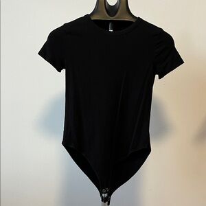 Forever 21 Black Cotton Short Sleeve Bodysuit with Snaps